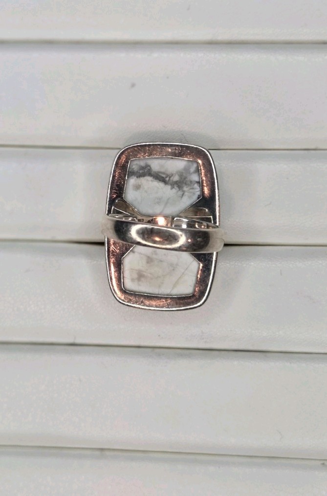 faceted Howlite sterling Silver Rectangular Cushi… - image 4