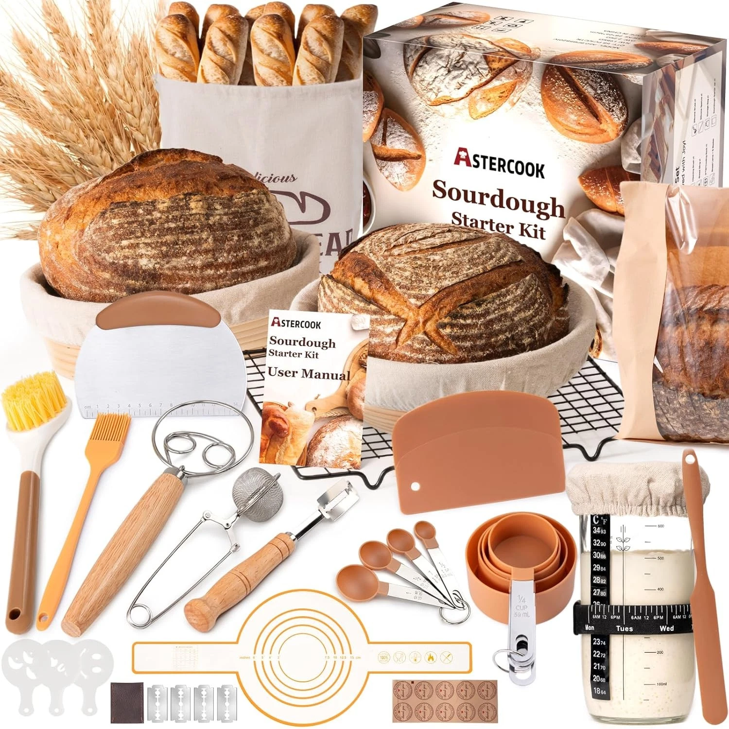 Sourdough Starter Kit W/ Round & Oval Banneton Bread Proofing Basket Bread Sling
