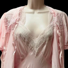 Petal Pink Bias Cut Peignoir 1940s Nightgown Lace Trimmed & Bed Jacket  Vintage