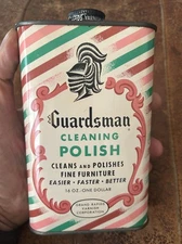 FULL - 1960s Vintage Guardsman Cleaning Polish Tin w/ Full Print Knight One Pint