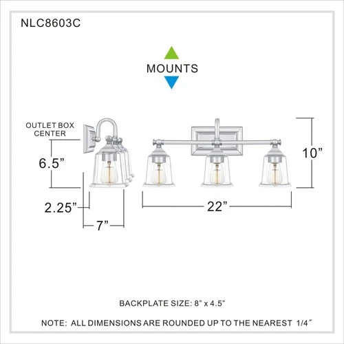 Quoizel NLC8603 Nicholas 3 Light 22"W Bathroom Vanity Light - Chrome - Picture 9 of 12