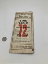 Chicago Burlington & Quincy Time Table No. 72 Sept 30 1951 Lincoln Division Co