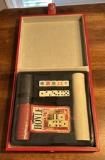Vintage Poker Set With NEW Cards, Chips, Dice, and Red Travel Case