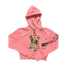 Ed Hardy Pink Cropped Graphic Zip Hoodie Tiger Skull Tattoo for Women