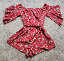 Shein red floral romper size M