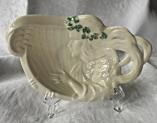 BELLEEK WOMAN HARP SHAMROCK NOUVEAU BUTTER TR...