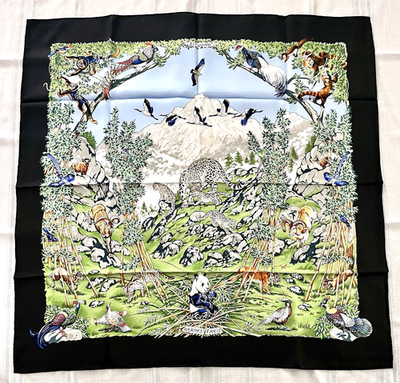 Hermes SICHUAN Silk Scarf~Panda, Leopards, Monkeys & More~UNUSED