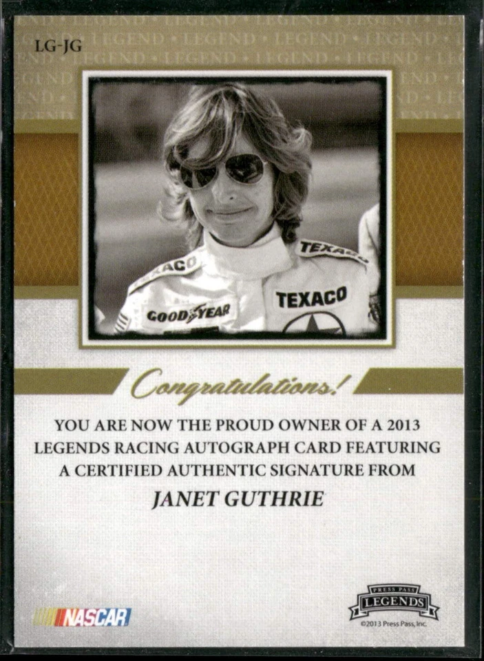 2013 Press Pass Legends JANET GUTHRIE /25 Auto Press Proof #LG-JG NASCAR N358 - Image 2 of 3