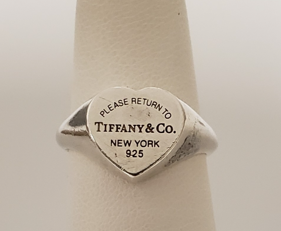 Tiffany & Co. Sterling Silver Please Return To Heart Signet Ring