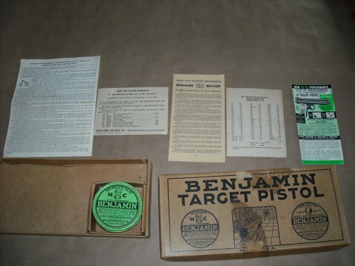 Vintage Benjamin box model 132 with Original manual and Tin w/pellets
