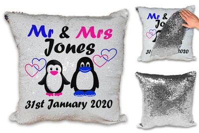 penguin sequin pillow