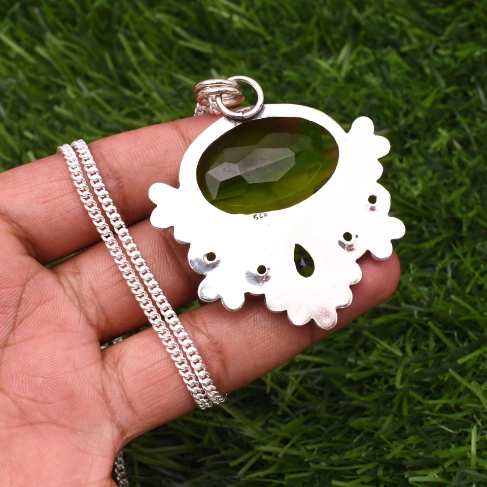 Peridot Pendant 925 Sterling Silver Gemstone Handmade Jewelry Pendant  2.15" - Image 2 of 4