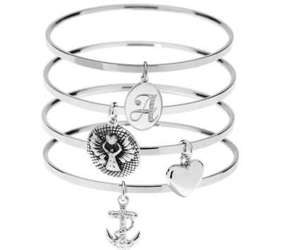 QVC Steel by Design Inspirational Initial Bangle Bracelet Heart Anchor  Charm