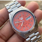 Seiko 5 7009 Automatic Watch Vintage Dial Thai Numbers Orange Face Stainless