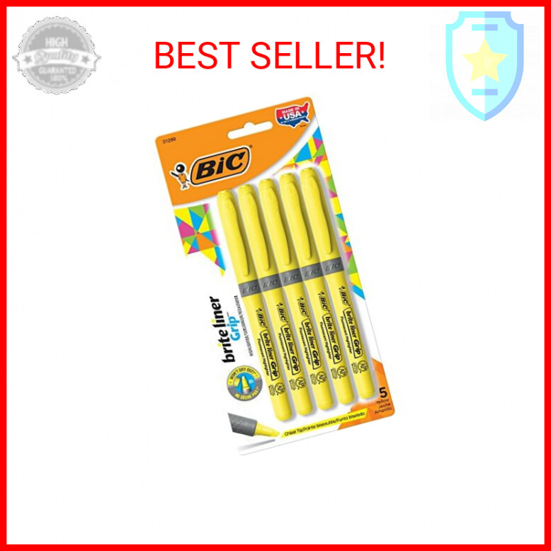 BIC Brite Liner Grip Highlighter, Chisel Tip, Yellow, 5-Coun