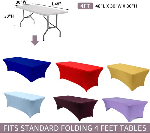 4FT Spandex Fitted Tablecloth Rectangular Stretch Table Cover for Wedding Party