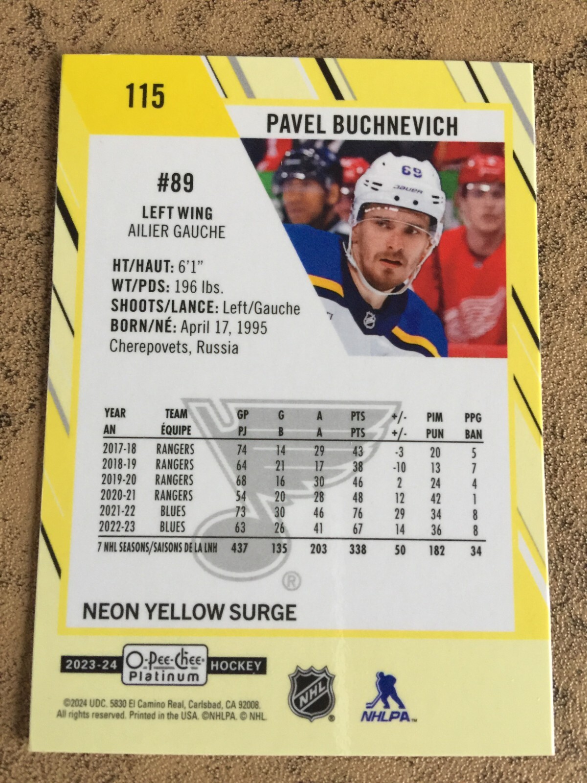 202324 OPeeChee Platinum Neon Yellow Surge 29 Quinn Hughes for