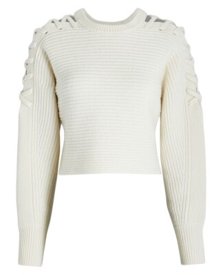 INTERMIX Women's Zya Lace-Up Wool-Cashmere Sweater Ivory