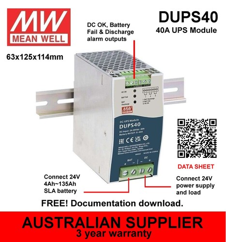 Módulo UPS MeanWell DUPS20 DUPS40 24V 20A o 40A - reemplaza DR-UPS40 - Imagen 6 de 10
