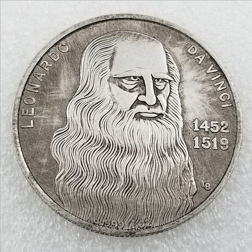 Moneda de recuerdo coleccionable enchapada en plata regalo Leonardo da Vinci estilo antiguo - Imagen 2 de 5