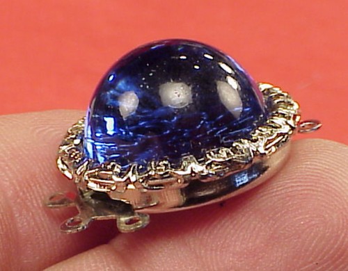 Vintage 22mm Necklace Clasp Connector 3 Str Blue Sapphire Glass Chrome Art Deco - Picture 5 of 6
