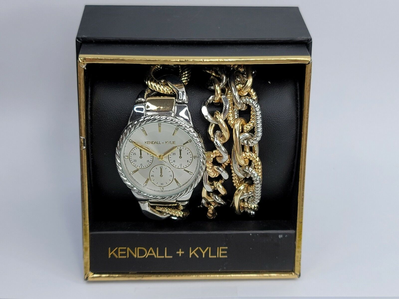 Kendall + Kylie: Dainty Silver/Gold Chain Link Watch/Layered Bracelet Set