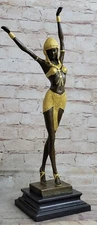 LARGE DIMITRI CHIPARUS DANCER ART DECO BRONZE SCULPTURE MARBLE BASE FIGURINE LRG