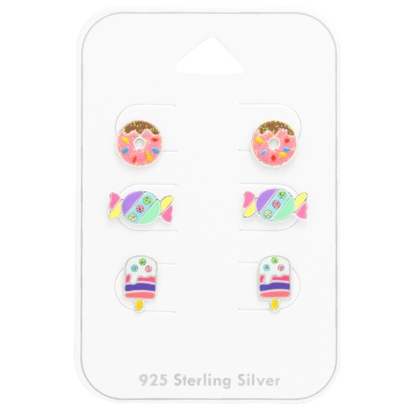3 Paar Ohrringe Ohrstecker Set 925 Sterling Silber Dessert-image