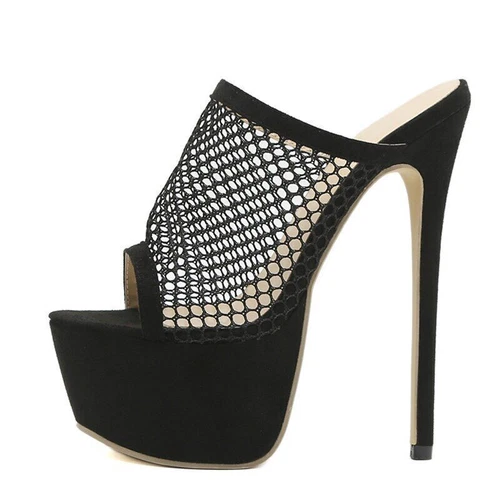 Women Peep Toe Platform Mesh Slippers New Sandals High Heels Pumps Party Shoes - Picture 13 of 13