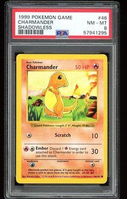 ポケモンカードゲーム PSA9 Charmander Shadowless 1999 1999 Pokemon SHADOWLESS BASE SET Charmander 46/102 - PSA 8 NM