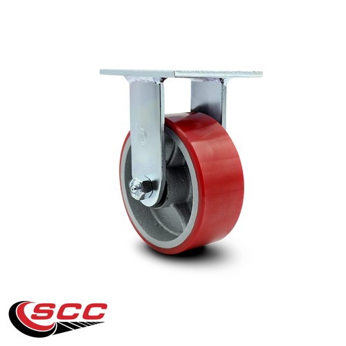 5 Inch Red Poly on Cast Iron Wheel Rigid Caster with Ball Bearing Service Caster - Picture 2 of 5