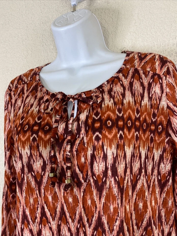 Top manga larga con cuello de diamante púrpura/rojo Faded Glory para mujer talla S Foto 3 de 4