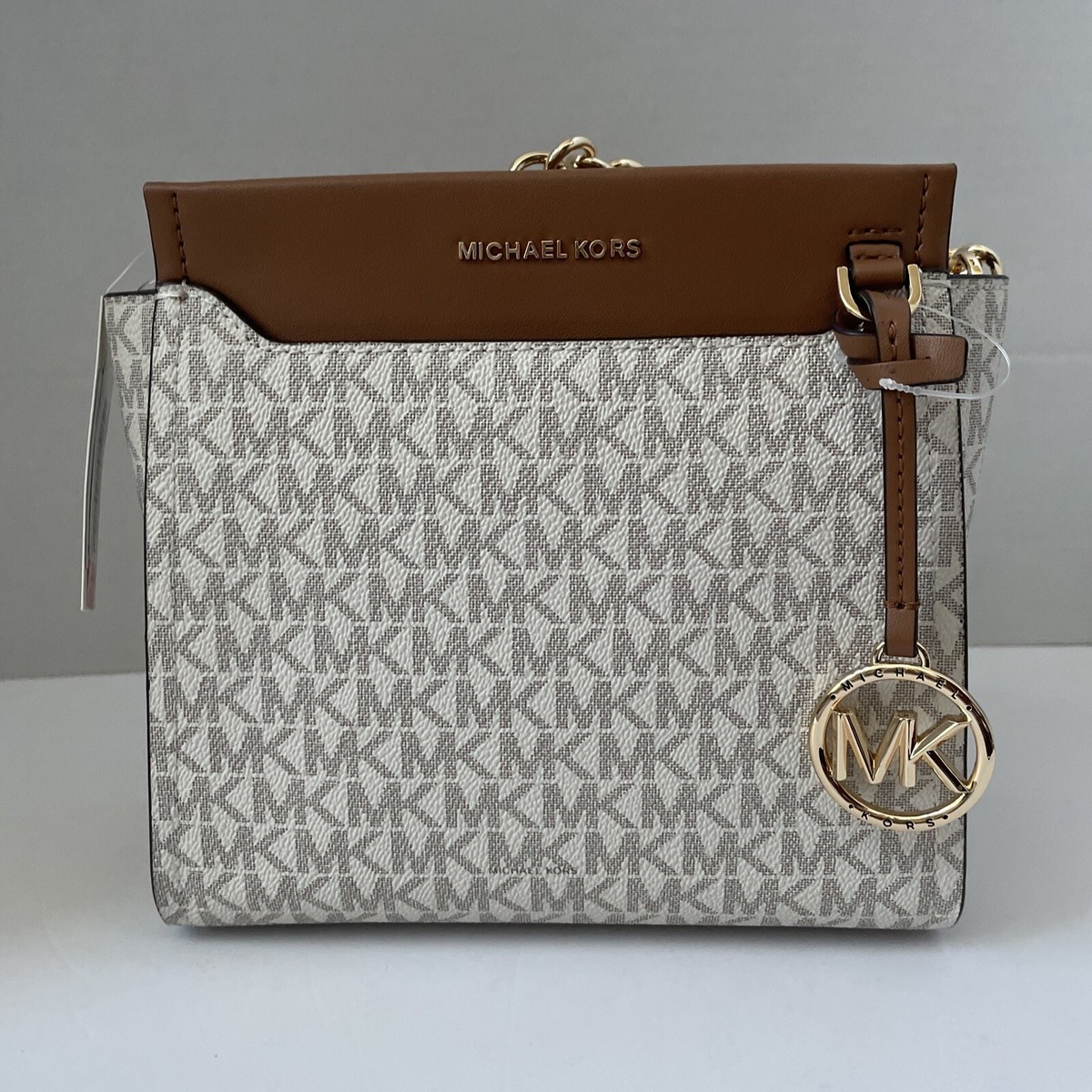 Michael Kors Graham Small North South Leather Messenger Vanilla