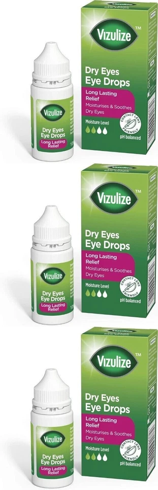 3 Packs VIZULIZE dry eyes eye drops 10ml