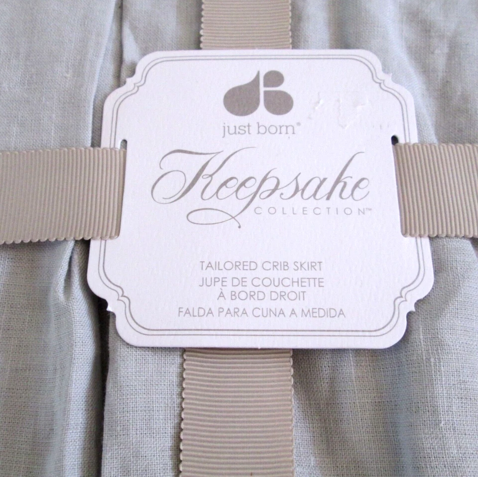 Just Born Keepsake Collection Falda Cuna A Medida Lino Gris En Caja Foto 2 de 4