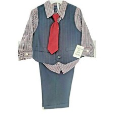 NWT Nautica Infant Baby Boy 18M 4 Piece Suit Vest Tie Pants Shirt MSRP 59 New
