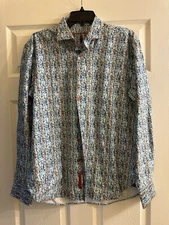 NWT Luchiano Visconti Black White Colorful Music Notes Button Down Shirt Medium