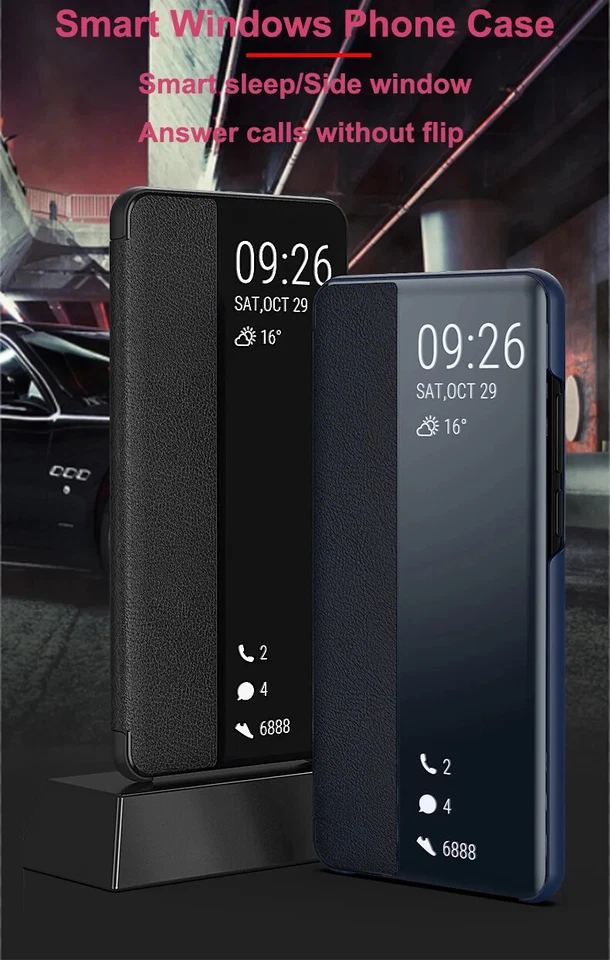 Smart View Window Flip Cover Leather Case For Huawei P40 P30 P20 Pro Lite Mate40 - Image 3 of 4