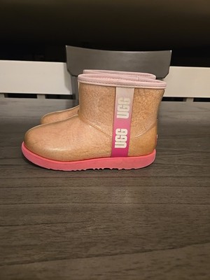 Ugg Sz 3y $120 Big Kids' Classic Clear Mini II Boots Pink Combo F27421G