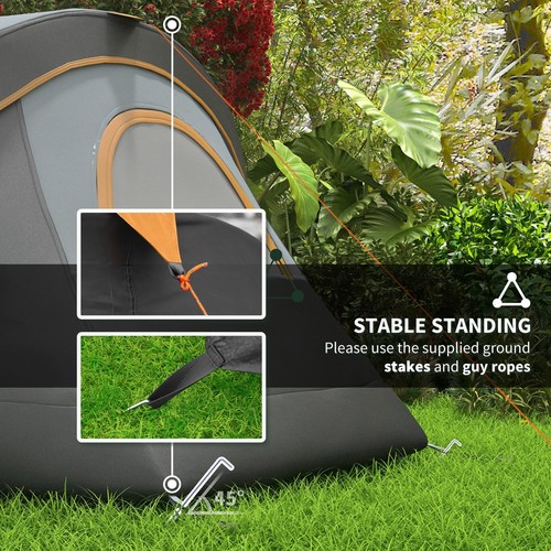 Outsunny 5-6 Man Camping Tent with Bag, Fibreglass and Steel Frame, Grey - Picture 5 of 11