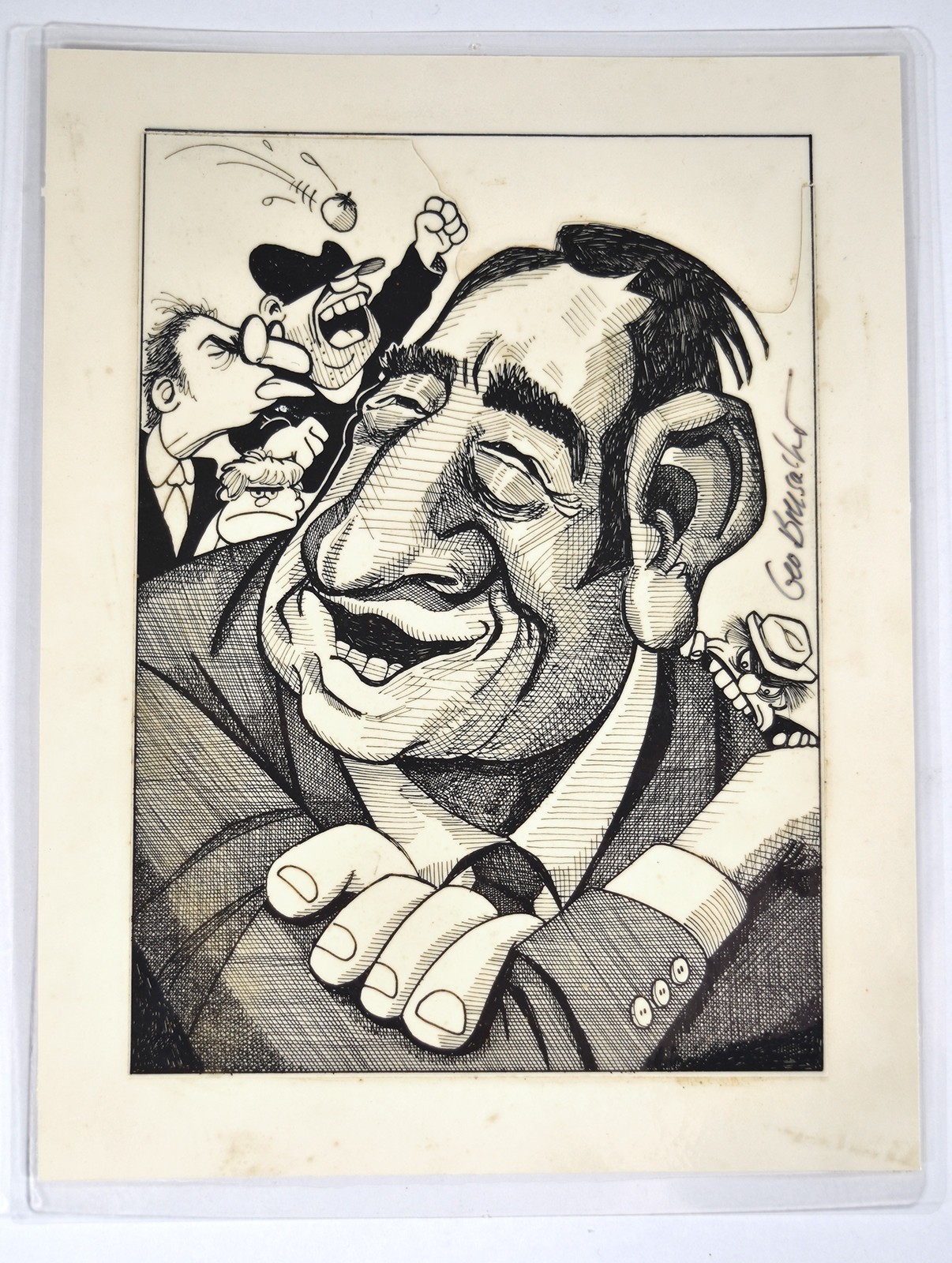 Original 1970s Signed George Breisacher Cartoon Illustration of Howard Cosell
