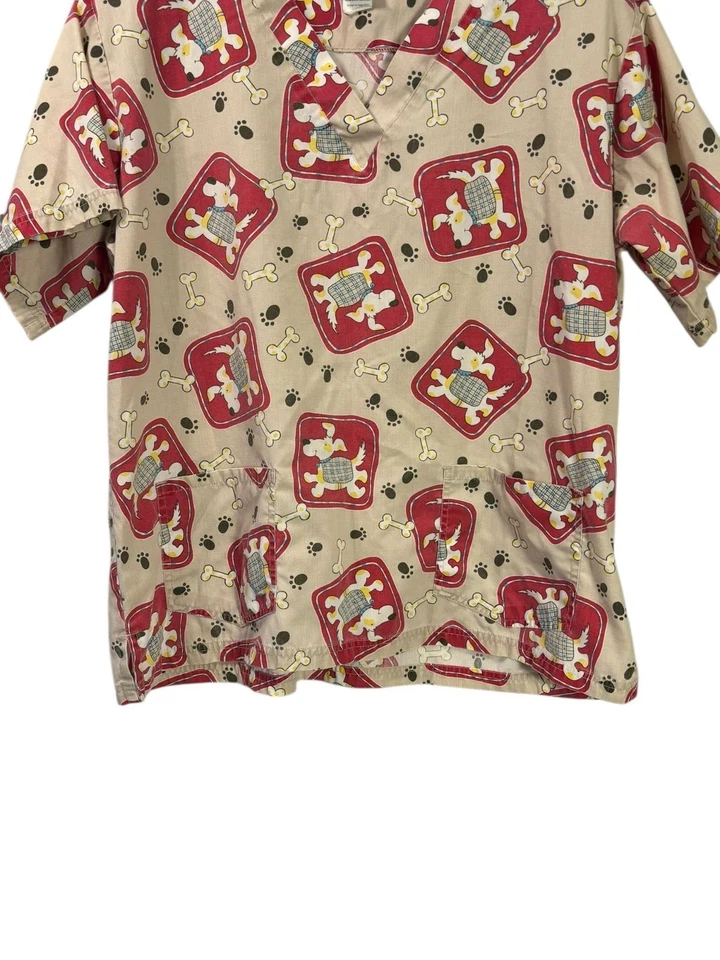 Uniform Advantage Women Scrub Top V-Neck Puppy Dogs Vet Medical Short Sleeve L - Image 3 of 4