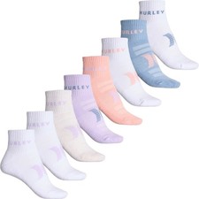 Hurley Womens Quarter Crew Logo Socks 8 Packs, Sock Sz 9-11