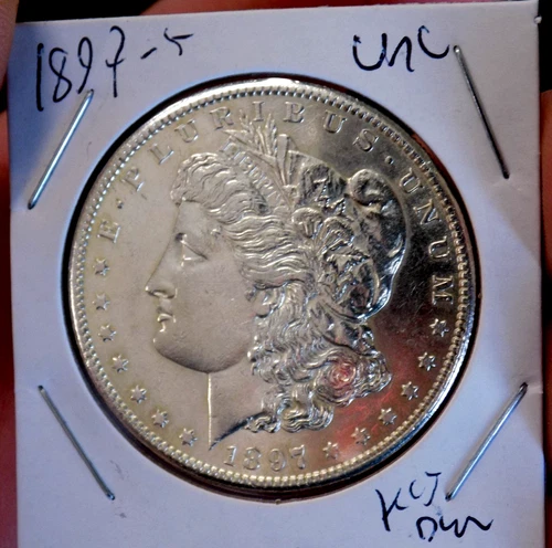 MORGAN SILVER DOLLAR 1897 S UNC NICE KEY DATE SEMI PL FROSTY LUSTER