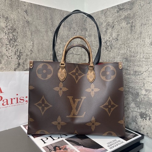 Authentic Preowned Louis Vuitton Onthego MM Monogram Red Lining Tote