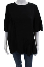 Stella McCartney Women Black Tunic Blouse 3/4 Sleeve Zip Viscose Size 40