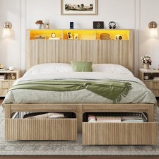 Queen Size Bed Frame with Headboard and Storage Drawers, Queen Bed Frame