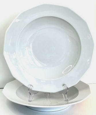 PILLIVUYT France Dinnerware Pasta Soup Bowls (2) Porcelain White 12  Heavy