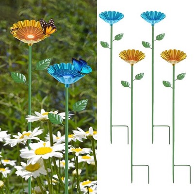 4-Pack Bee Watering Station, 25 Inch Iron Bee Bath for Garden [Blue/Yellow]