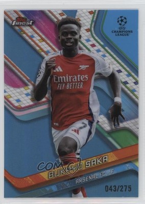 2024 Finest UEFA Club Competitions Sky Blue Refractor /275 Bukayo Saka #77 1m22